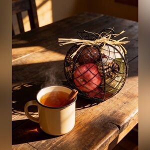 Boho, Farmhouse Decorative Wire Basket with Fall Accents
